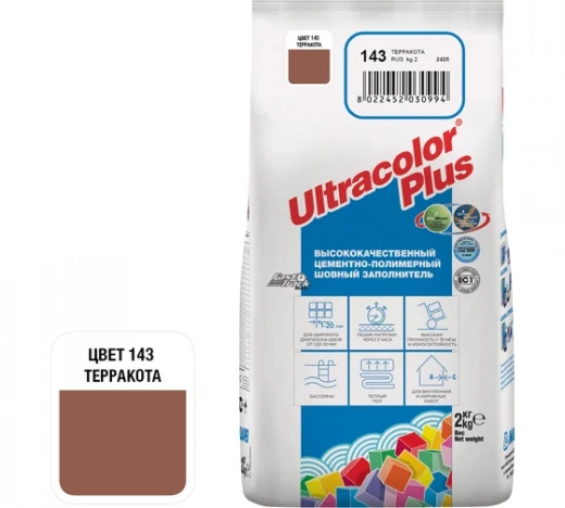 Затирка ( терракота N 143 )MAPEI ULTRACOLOR PLUS с водоотталкивающим и антигрибковым эффектом 2 кг, 6014302A