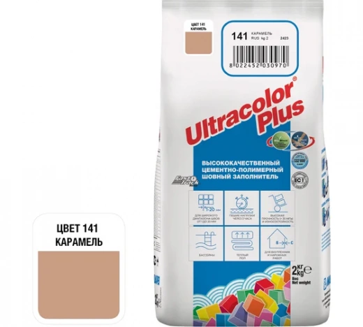 Затирка ( карамель N 141 ) MAPEI ULTRACOLOR PLUS  с водоотталкивающим и антигрибковым эффектом,  2кг  6014102A
